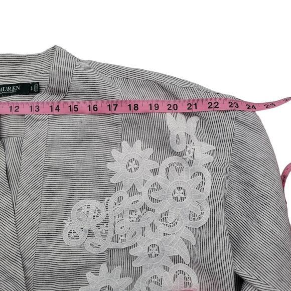 Lauren Ralph Lauren Linen LRL Monogram Applique Long Sleeve Blouse Womens Sz  LG - Picture 6 of 9